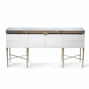 Luxurious Minimalist White Black Rectangular Versace Medusa Console Table with Durable X Legs- Elegant Design for Modern Living Spaces