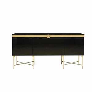 Luxurious Minimalist White Black Rectangular Versace Medusa Console Table with Durable X Legs- Elegant Design for Modern Living Spaces