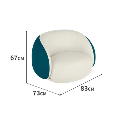 Measurement chart of a blue and white cushion with dimensions labeled.