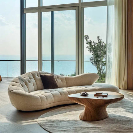Elegantes, geschwungenes Stoffsofa, modernes Designer-Sofa für das Wohnzimmer