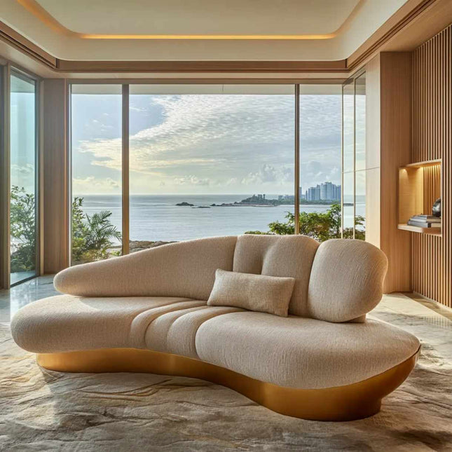 Luxury Modern Curved Sofa with Gold Base Upholstered Fabric Couch