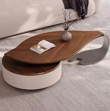 Cargar imagen en el visor de la galería, Light Luxury Modern Leaf Shaped Walnut Wooden Coffee Table for Living Room

