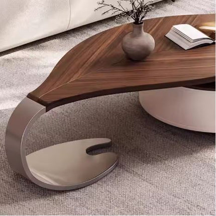 Light Luxury Modern Leaf Shaped Walnut Wooden Coffee Table for Living Room