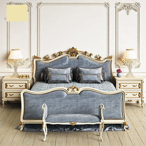 Classical style Bedroom Set 100%hand-carved wooden structure with velvet fabric upholstery