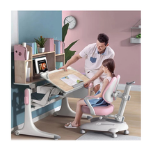 Cargar imagen en el visor de la galería, Standard size children bedroom furniture wooden study table for Kids and chair set - Pink
