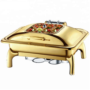 Luxury hotel food chafer fuel&electric stainless steel catering buffet brass copper gold food warmer chaffing dish for catering