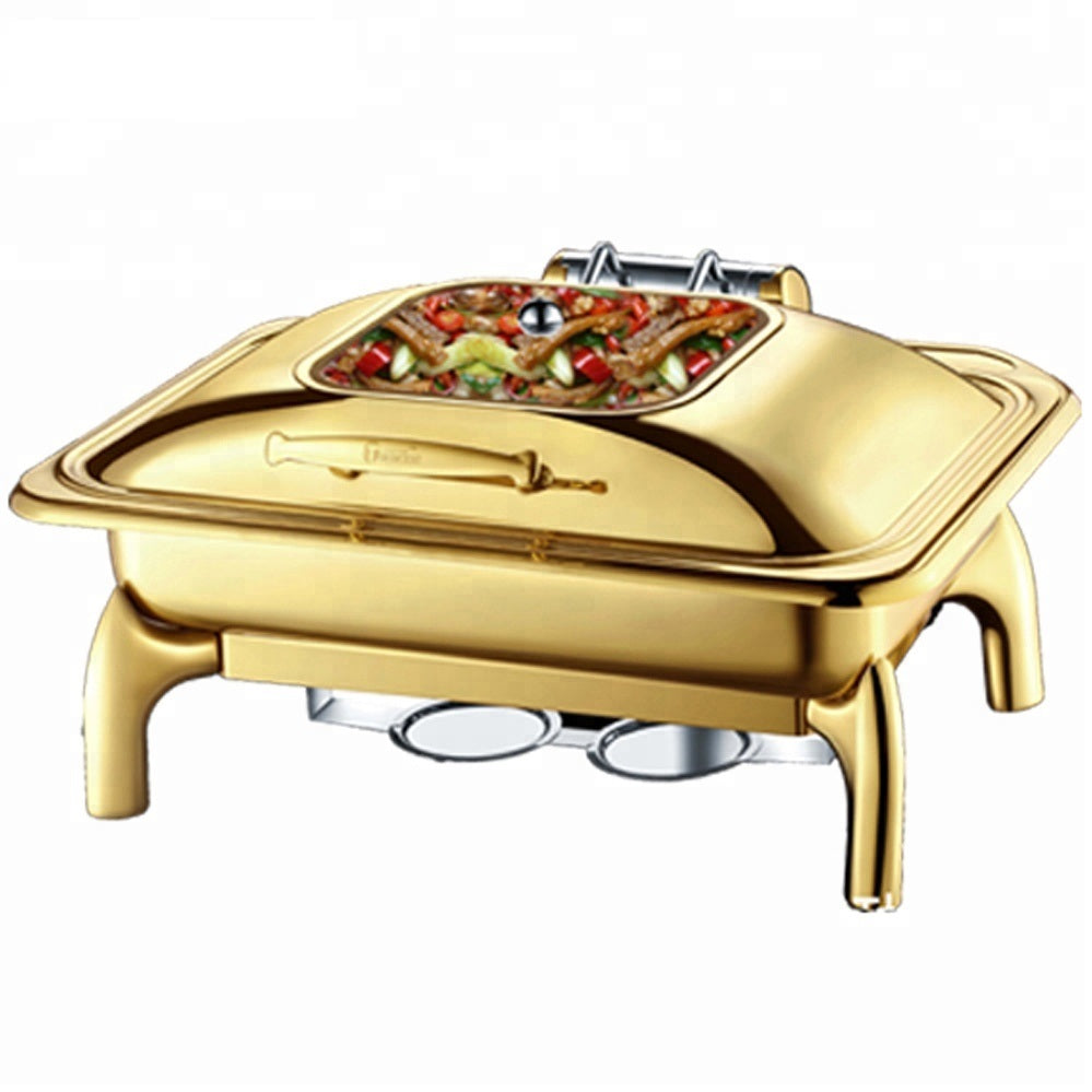 Luxury hotel food chafer fuel&electric stainless steel catering buffet brass copper gold food warmer chaffing dish for catering