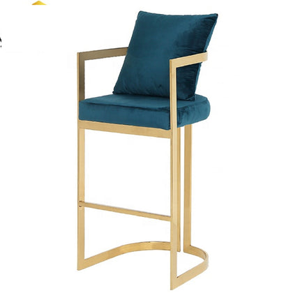 Modern barstool metal legs blue velvet bar chair