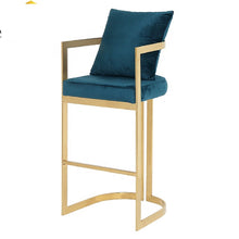 Load image into Gallery viewer, Modern barstool metal legs blue velvet bar chair
