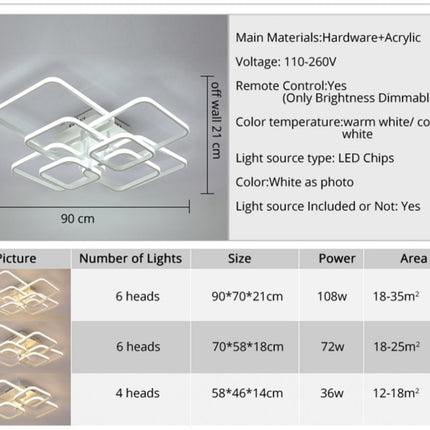 Dimmable Remote Control 8 Heads 108W LED Chandelier Acrylic Lights For Living Room Ceiling Lamp
