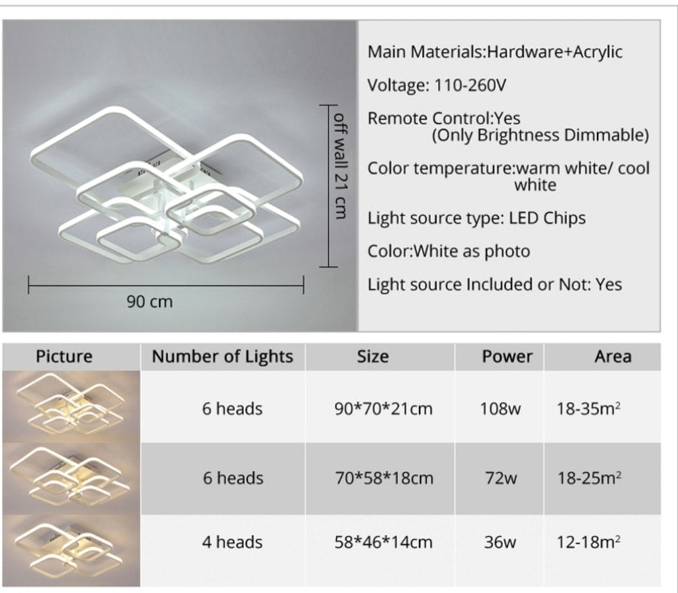 Dimmable Remote Control 8 Heads 108W LED Chandelier Acrylic Lights For Living Room Ceiling Lamp