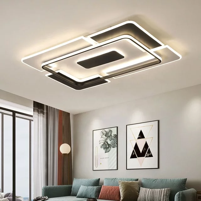 Metal Acrylic Geometric Creative Design Modern Square LED Flush Mount Ceiling Light Chandelier Lighting Fixture