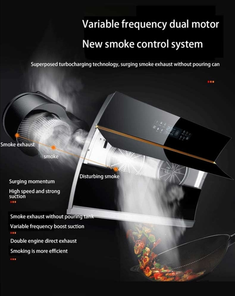 Two Motors Heater Auto Clean Gesture Control Kitchen Exhaust Range Hood Kitchen