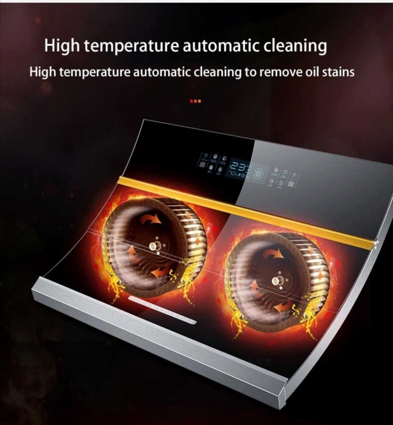 Two Motors Heater Auto Clean Gesture Control Kitchen Exhaust Range Hood Kitchen