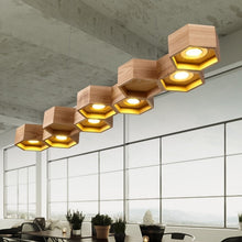 Load image into Gallery viewer, Natural Modern simple style wooden pendant lighting with Honeycomb shape LED bulbs
