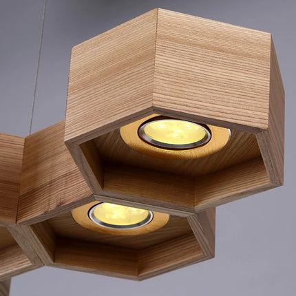 Natural Modern simple style wooden pendant lighting with Honeycomb shape LED bulbs