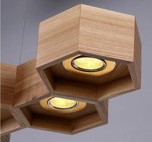 Load image into Gallery viewer, Natural Modern simple style wooden pendant lighting with Honeycomb shape LED bulbs
