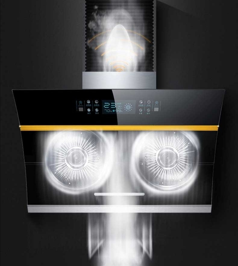 Two Motors Heater Auto Clean Gesture Control Kitchen Exhaust Range Hood Kitchen