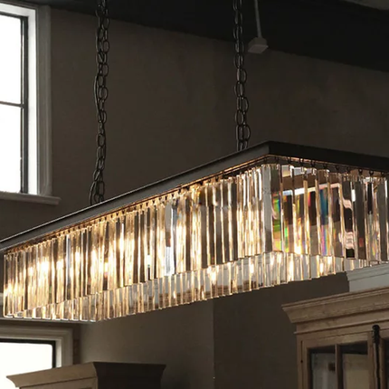 Modern Crystal Pendant Light Fixture Rectangle Crystal Hanging Lamp