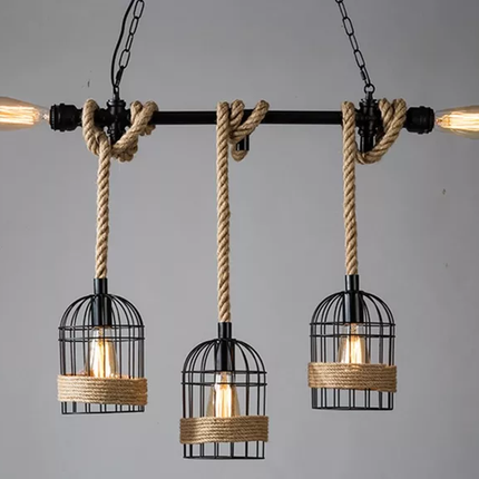 Decorative Hanging Light With Black Iron Bird Cage Pendent Light Lamp
