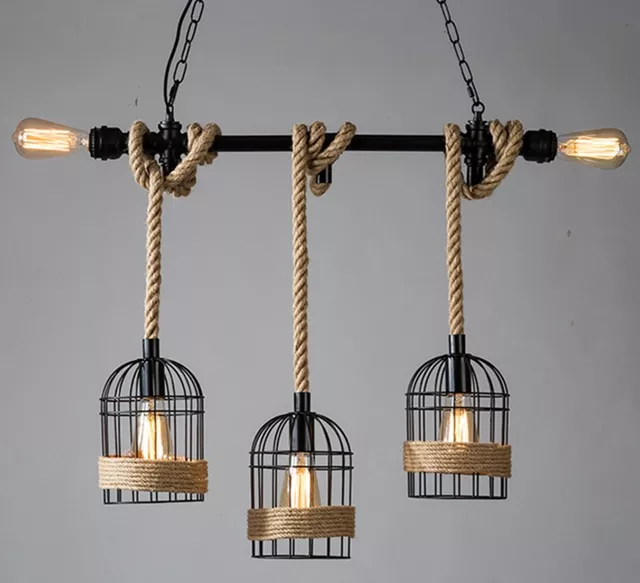 Decorative Hanging Light With Black Iron Bird Cage Pendent Light Lamp