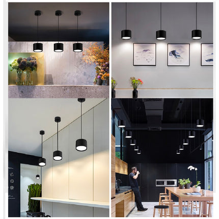 3sets Surface Mounted Downlight LED Ceiling Spotlights Cylinder Acrylic Aluminum Anti Glare Indoor Black Accent Lamp Warm White