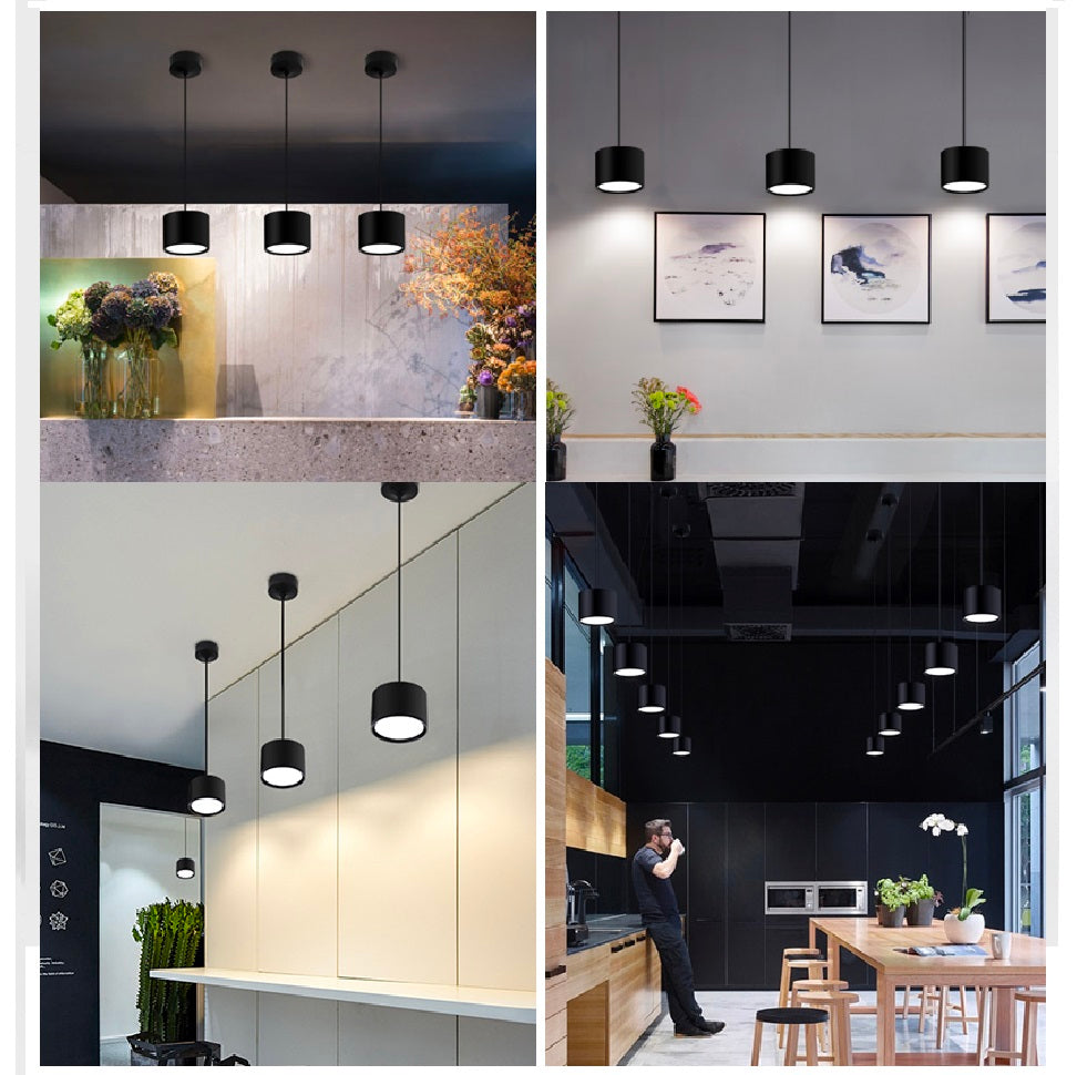 3sets Surface Mounted Downlight LED Ceiling Spotlights Cylinder Acrylic Aluminum Anti Glare Indoor Black Accent Lamp Warm White