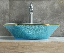 Lade das Bild in den Galerie-Viewer, Unique blue diamond decoration factory ceramic art sink wash basin
