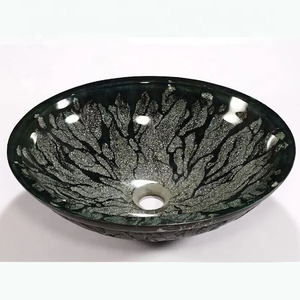 Modern Design Black Tree Art Series Glass Vanity Wash Basin