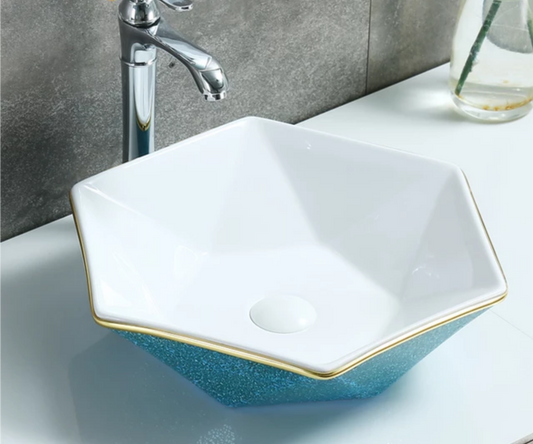 Unique blue diamond decoration factory porcelain art sink wash basin