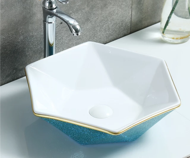 Unique blue diamond decoration factory ceramic art sink wash basin