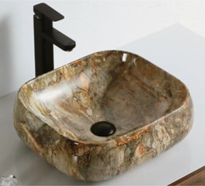 New Ceramic Bathroom Accessories Wash Basin Marble Inspired Brown
