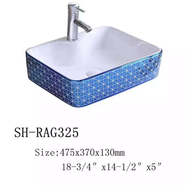 Electroplated Blue Basin Square Tabletop Countertop Sink for Bathroom