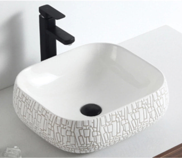New Ceramic Bathroom Accessories Wash Basin White Engraved