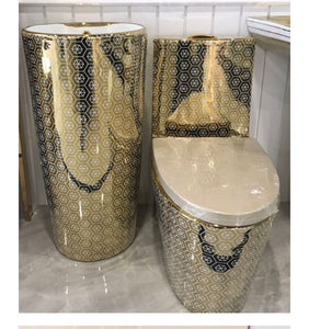Luxury Toilet Bowl set Patterned Gold