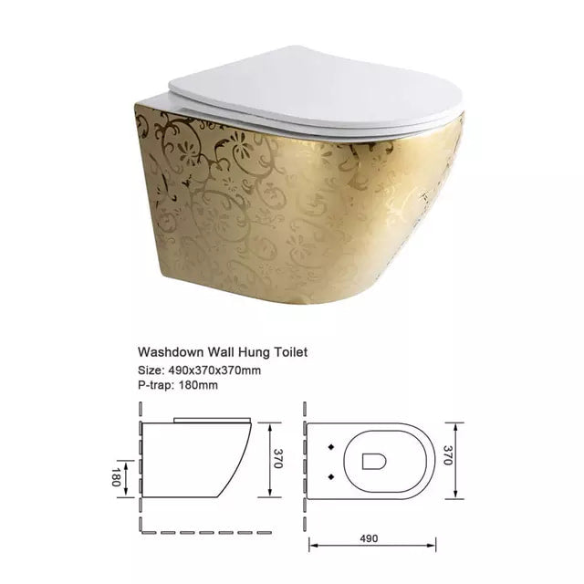 Washdown Wall Toilet Bowl Gold Electroplated with Push buttons and built in Tank