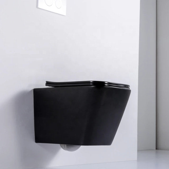 Hanging Wall Mounted Toilet Bowl Black with Wall Push Buttons