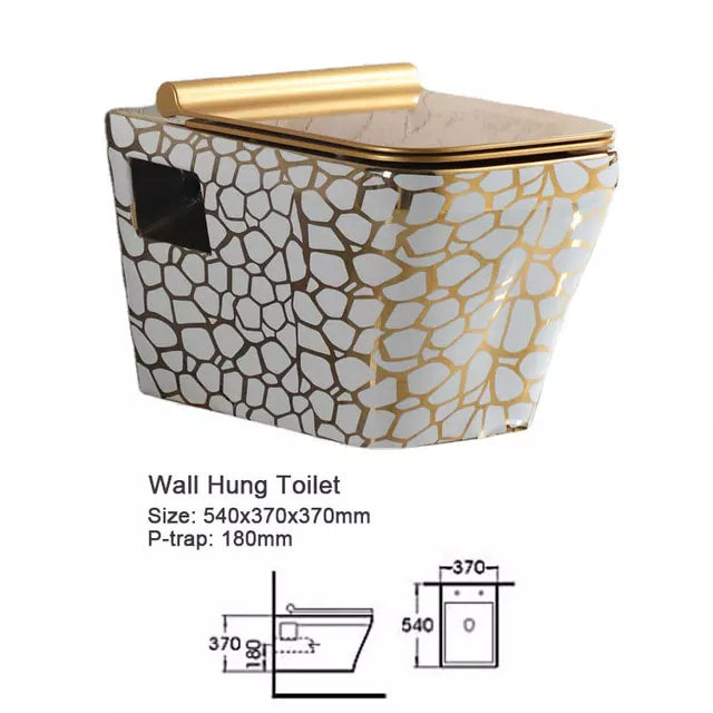 Wall Toilet Bowl Gold Accent Luxury Dubai Designed