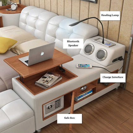 Luxury modern multifunctional genuine leather bed