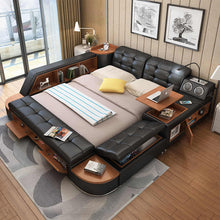 Lade das Bild in den Galerie-Viewer, Luxury modern multifunctional genuine leather bed
