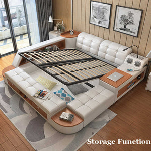 Luxury modern multifunctional genuine leather bed