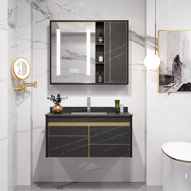 Bathroom Accessories Cabinet Black and Gold Faucet not Included