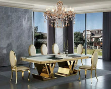Load image into Gallery viewer, Luxury LV Style Marble Stainless Steel Gold Electroplating Dining Table
