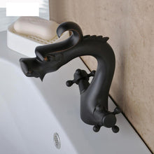 Load image into Gallery viewer, Dual Cross Handle Dragon Black Basin Water Tap
