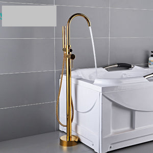 Bathroom Brushed Gold Floor Mount Free Standing Bathtub Faucet Shower System Set PVD High End