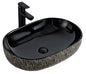 Black Oval Art Basin  Porcelain  with Wood Grain Textured Exterior