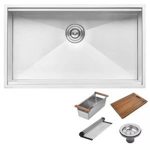 304 Stainless Steel Undermount Kitchen Sink 76x43cm with Accessories