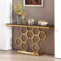 Console Table Black and Gold Honeycomb Slate Marble Top