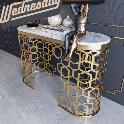 Konsolentisch, galvanisiert vergoldet, mit Schiefermarmorplatte (Für individuelle Größenangaben kontaktieren Sie uns bitte)