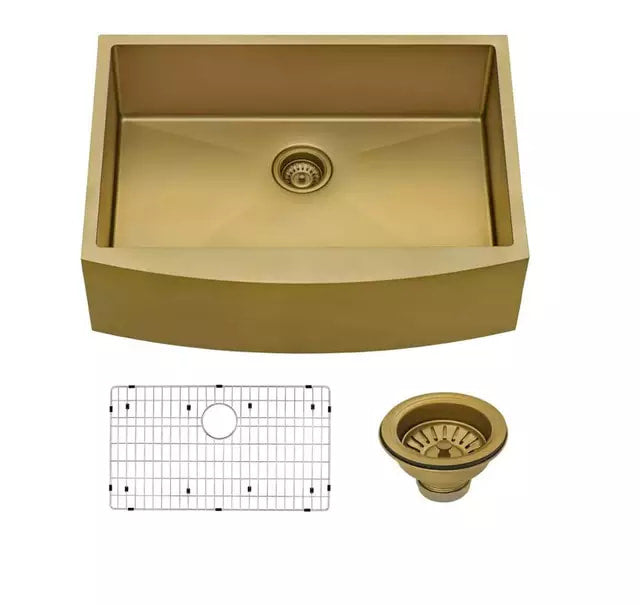 Farmhouse Apron Sink Stainless-steel 304 Nano Sink Gold 16 Gauge All Sides and Inside
